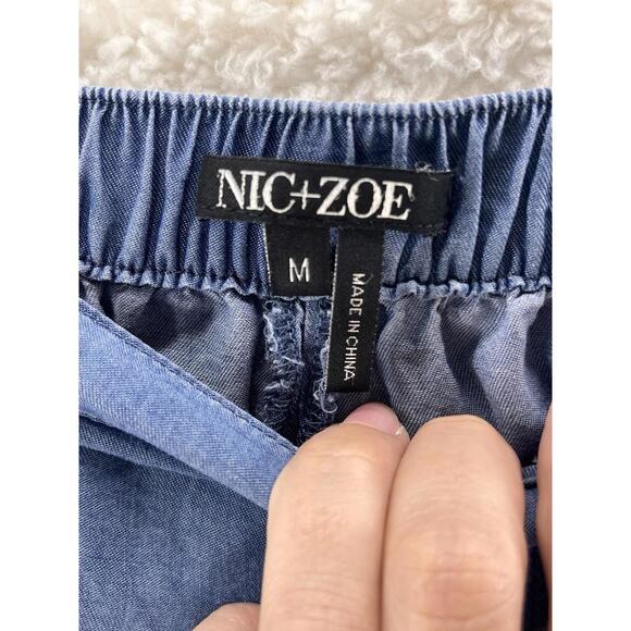 NIC+ZOE Pants Women's Size Medium Blue Wide Leg Pull On Pockets Lyocell Chambray - Picture 6 of 9
